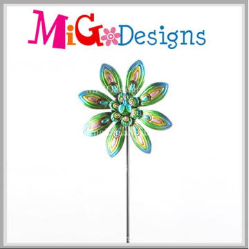 Hot Selling Metal Peacock Design Wind Spinner Garden Stake